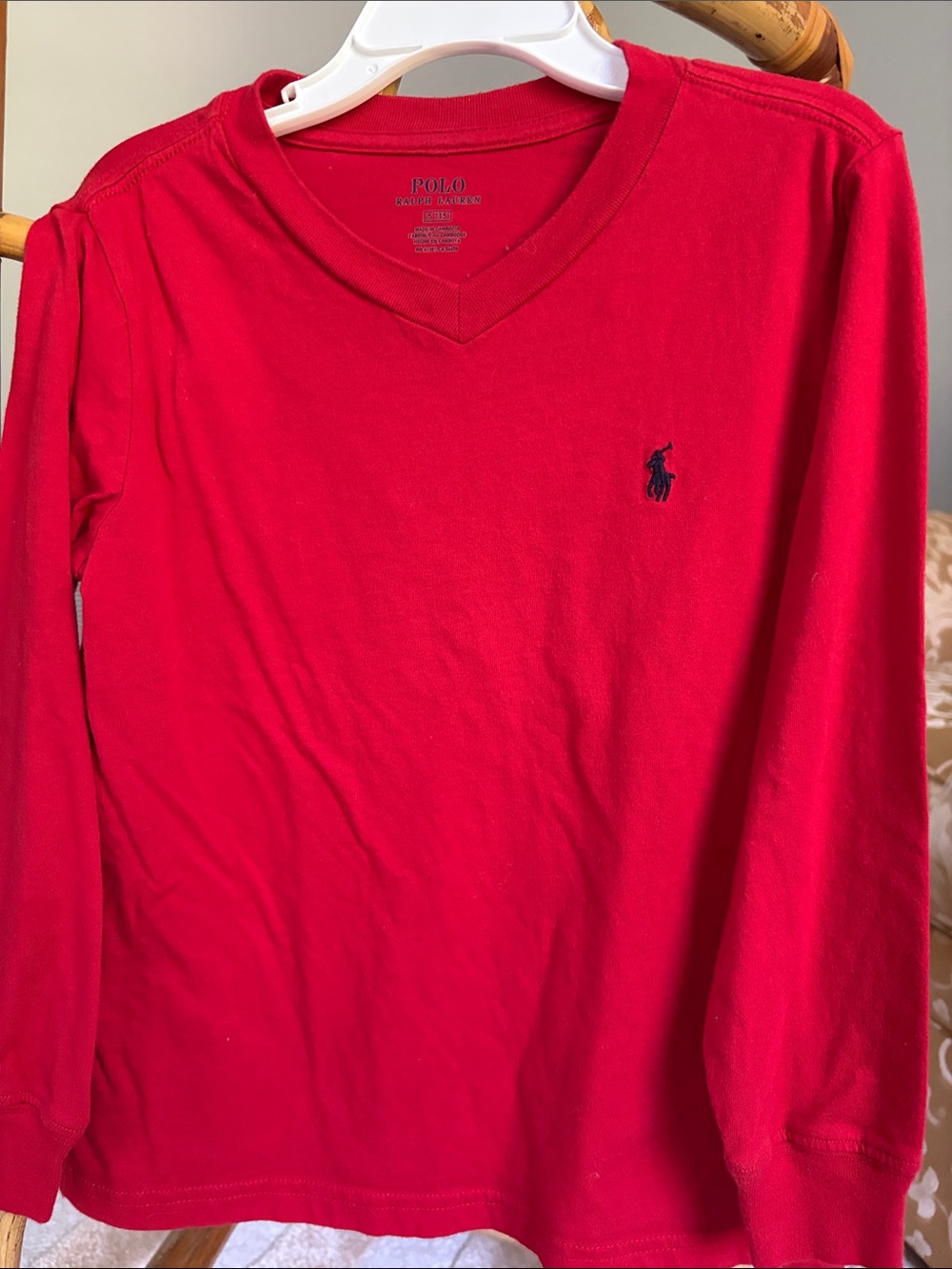 Polo by Ralph Lauren Boys' Bright Red V-Neck Long Sleeve Tee